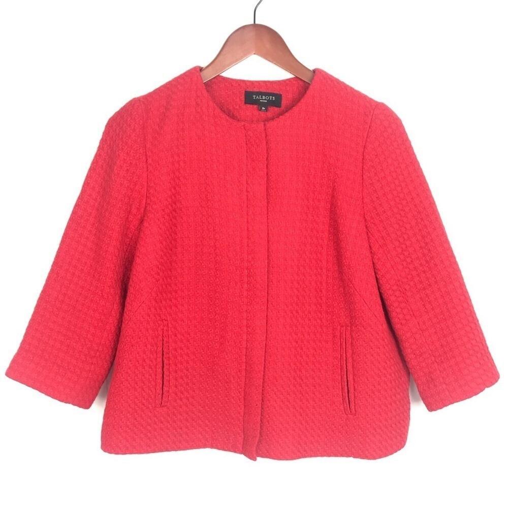 Talbots Petite Textured Red‎ Cropped Jacket 8P 100% Cotton